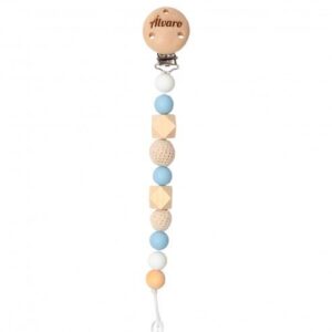 Chupetero Silicona Madera Personalizada CELESTE