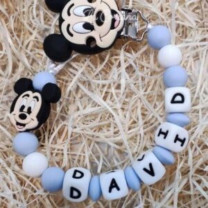 Chupetero Silicona "MICKEY CELESTE & BLANCO"