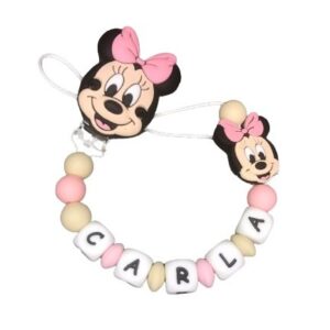 Chupetero Silicona "MINNIE ROSA & BEIGE"