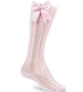 Calcetín perlé JC alto lazo rosa bebé