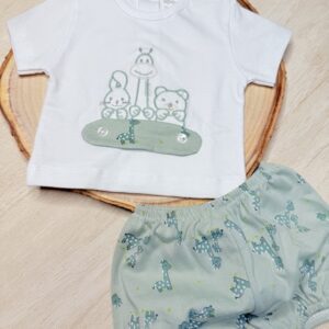 Conjunto algodón jirafa verde mint
