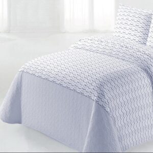 Colcha zizag celeste y gris