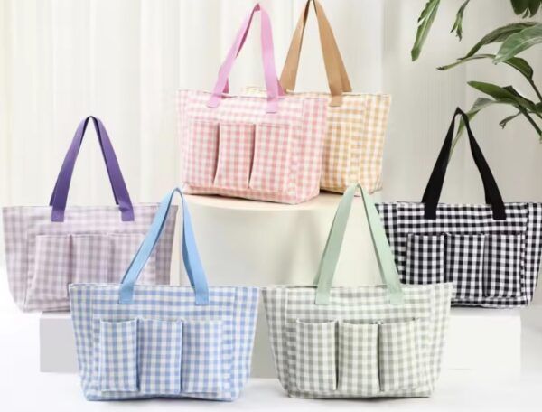 Bolso Vichy con Bolsillos delanteros