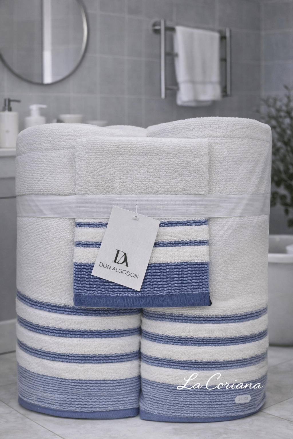 Juego Toallas 3 piezas DON ALGODÓN tonos azules