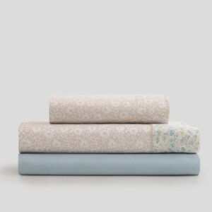 Juego Sábanas KARAMELO Nidia Beige / Verde Agua