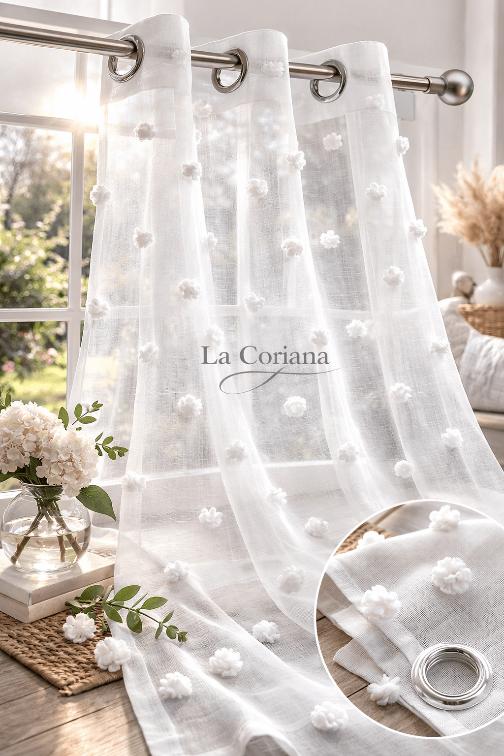 Visillo Pompón Blanco - Imagen 2