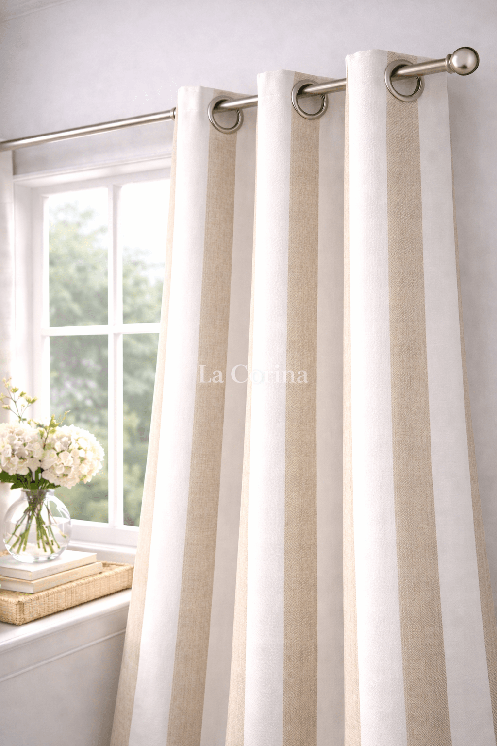 Cortina Rayas Beige / Blanca