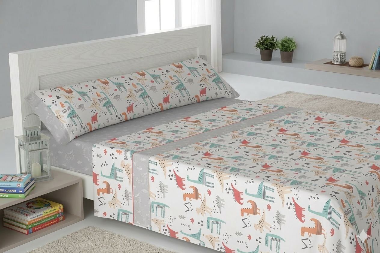 Juego Sábanas Gamberritos mod. DINO GRIS Cama 90cm - Imagen 2