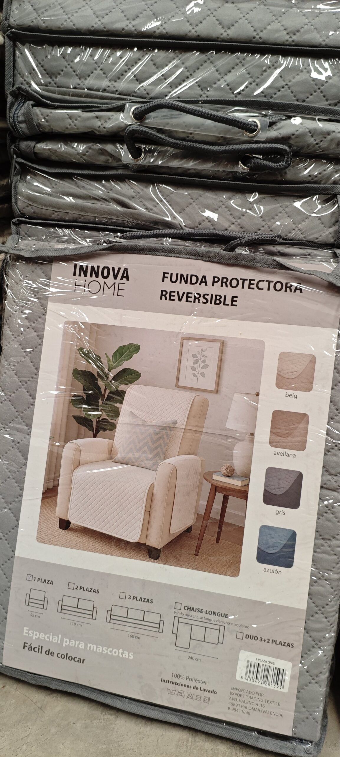 Funda Protectora SOFÁ 1 PLAZA reversible GRIS - Imagen 2