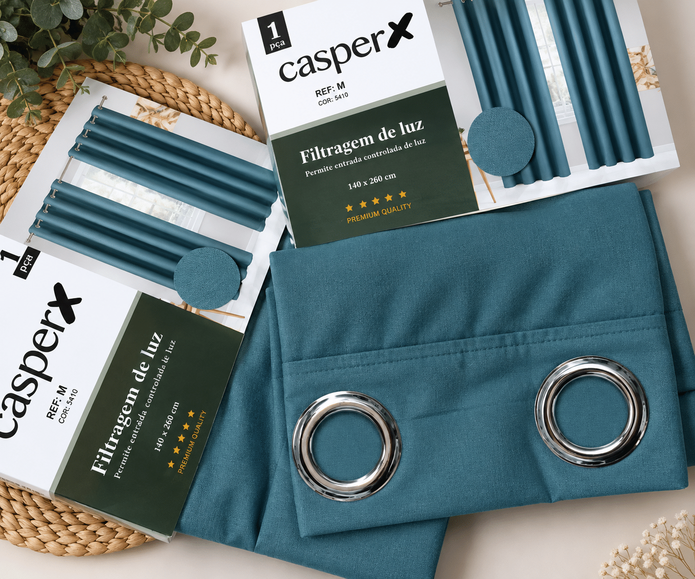PACK 2 PATAS CORTINAS COLOR VERDE OCÉANO