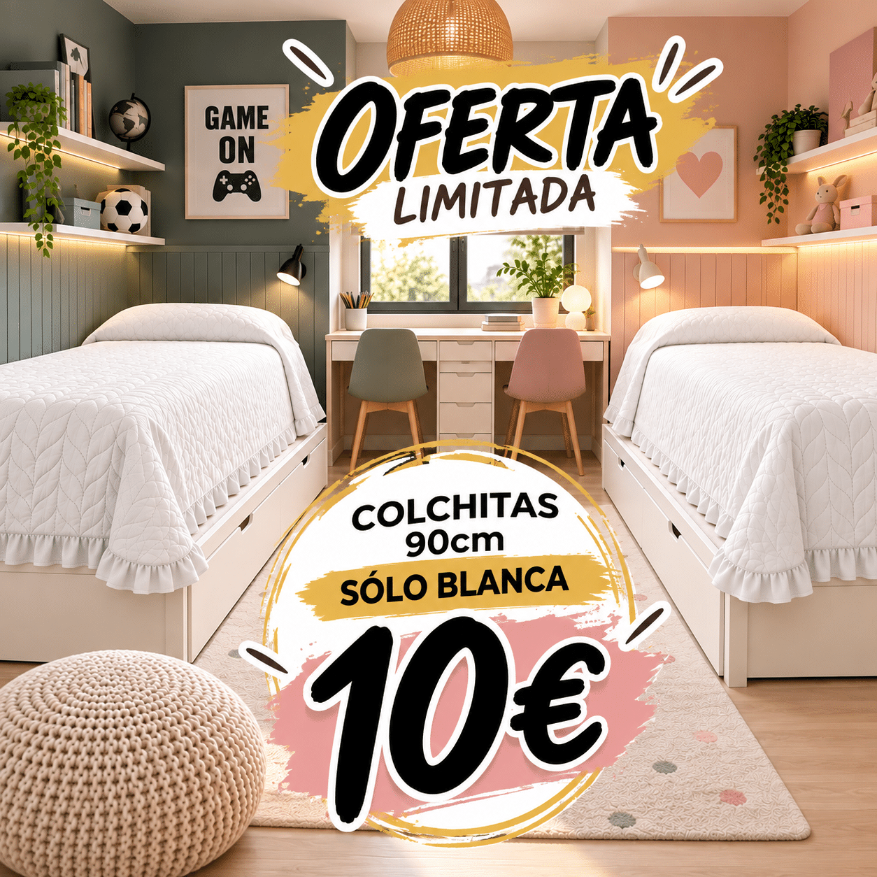 COLCHA OFERTA VOLANTE BLANCA 90CM